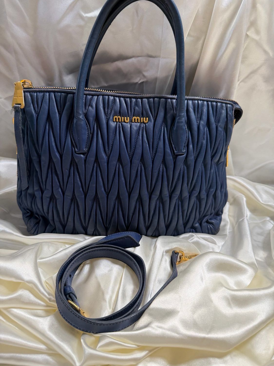 Miumiu Matelasse Crossbody Sling in Navy Blue
