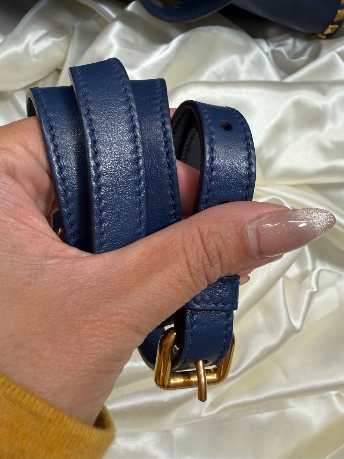 Miu Miu Soft Calf Studded Tote Convertible Sling in Navy Blue