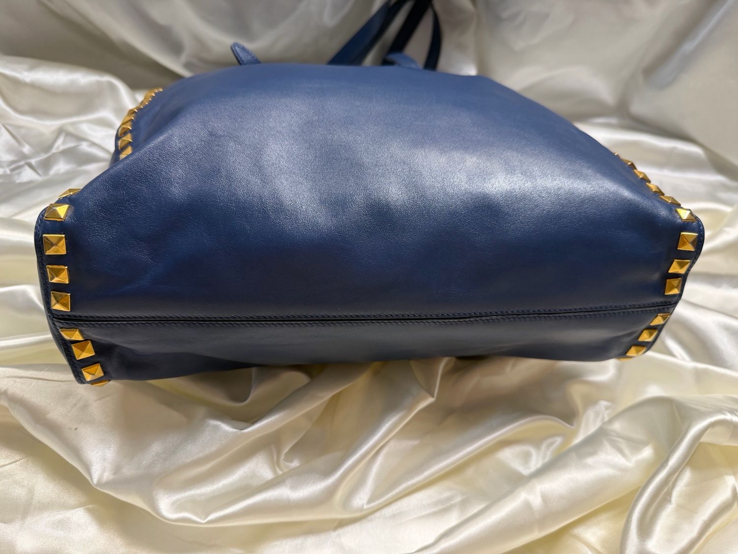 Miu Miu Soft Calf Studded Tote Convertible Sling in Navy Blue