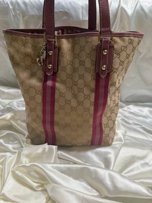 Gucci Monogram Canvas Web Vertical Tote in Pink