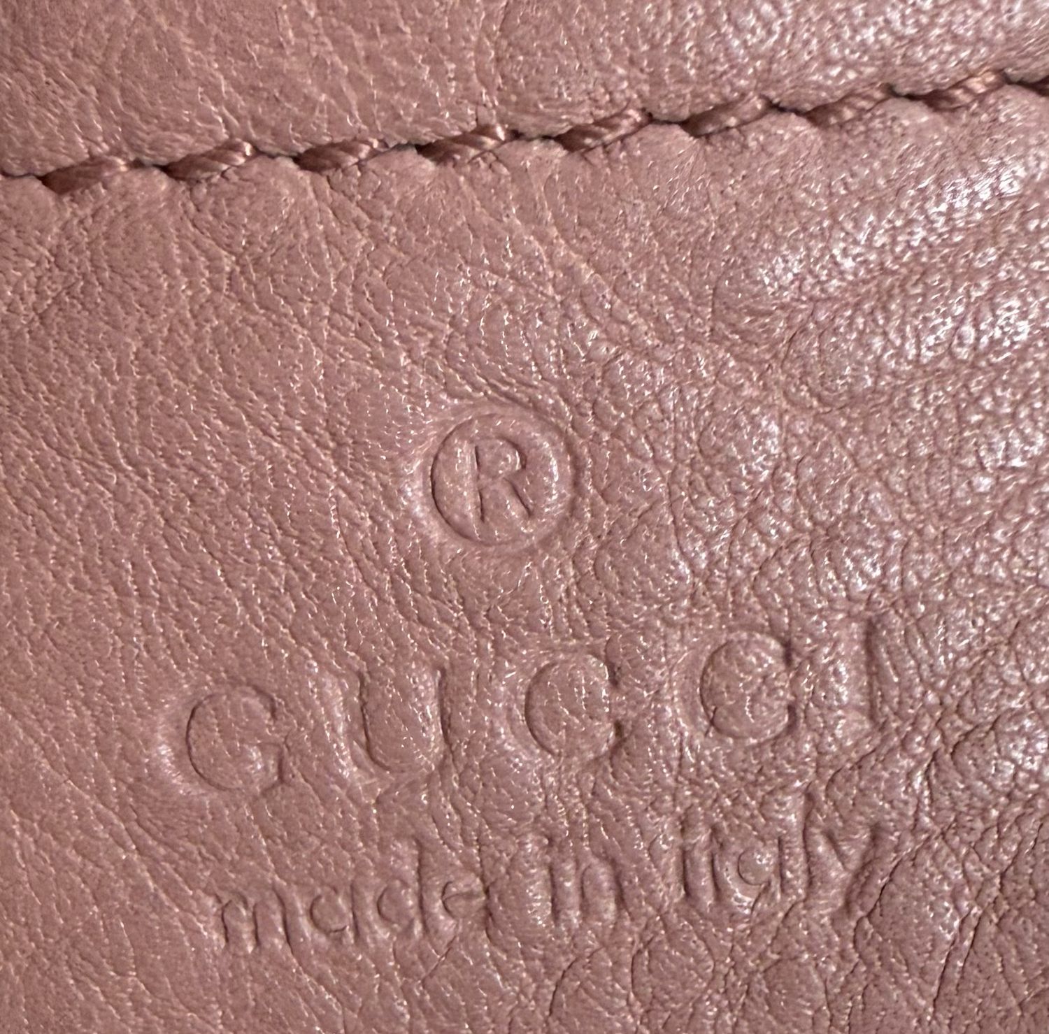 Gucci Pebbled Leather Soho Calfskin Chain Tote in Blush