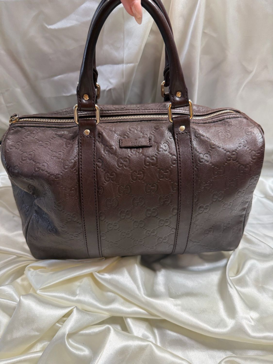 Gucci Leather Joy Boston Guccissima in Dark Brown
