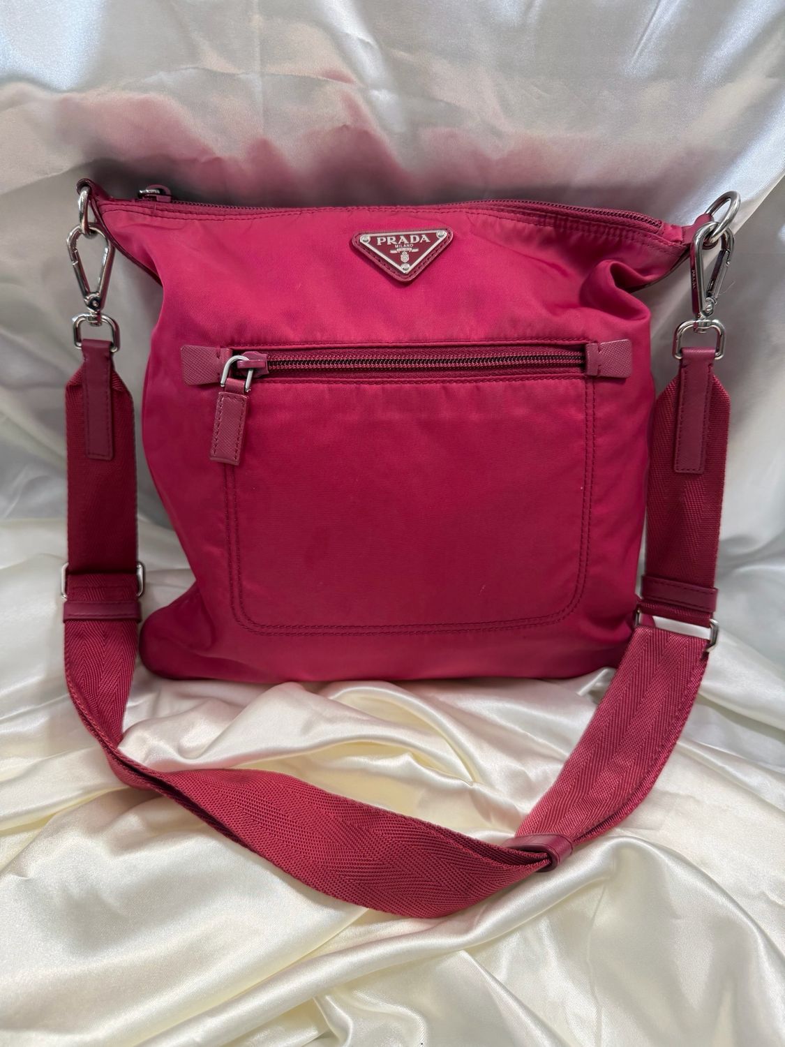 Prada Nylon Tessuto Saffiano Crosssbody Messenger Sling in Pink
