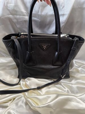 Prada Glace Calfskin Two Way Twin Tote Crossbody Sling