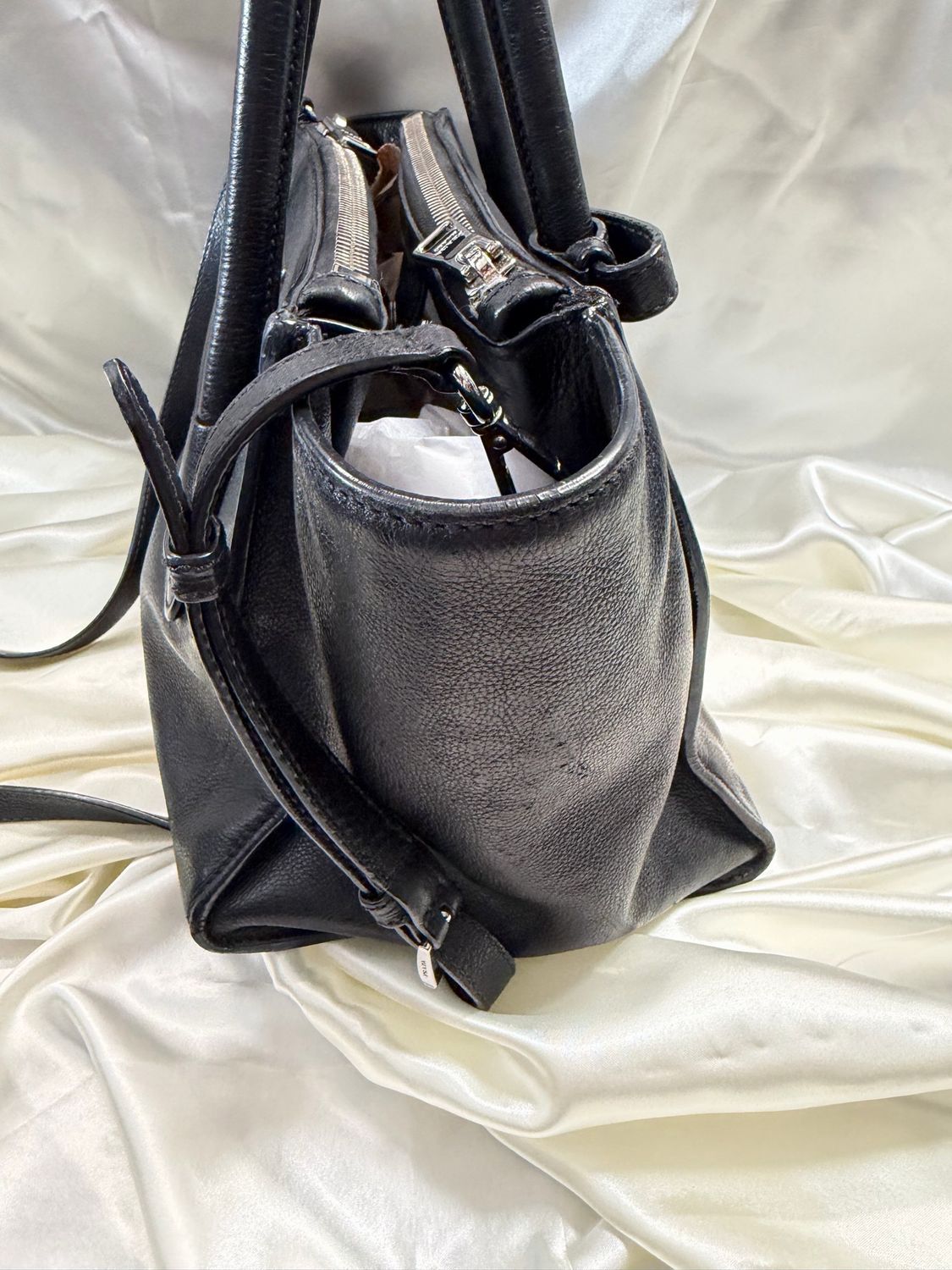 Prada Glace Calfskin Two Way Twin Tote Crossbody Sling