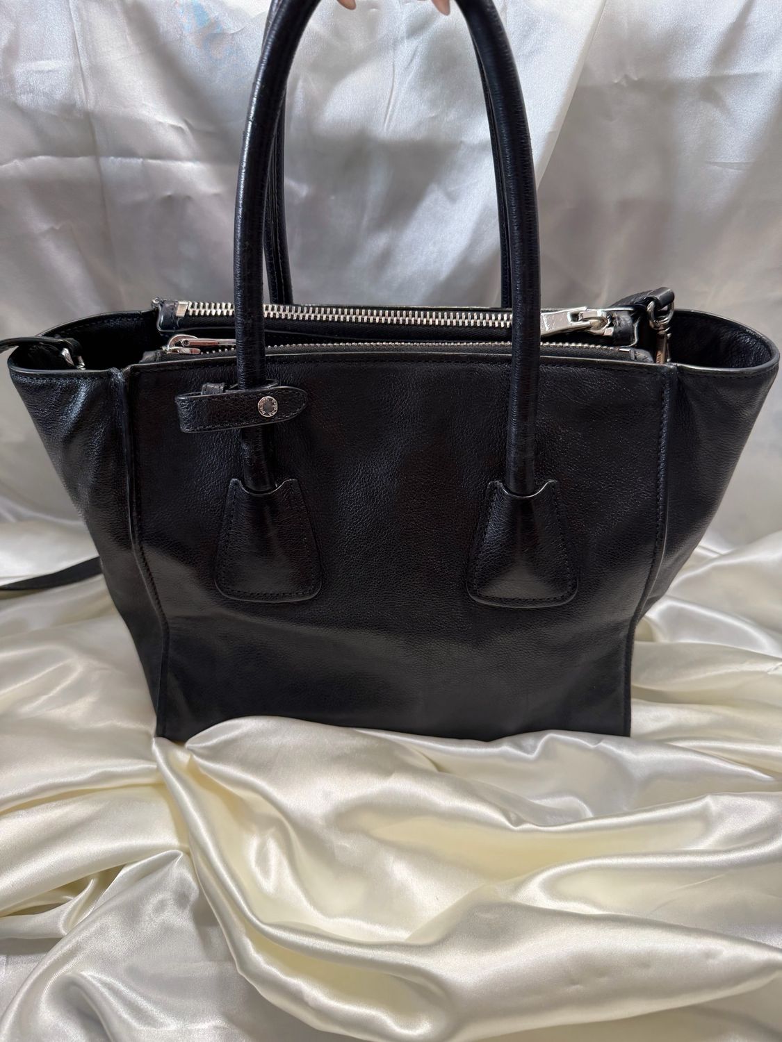 Prada Glace Calfskin Two Way Twin Tote Crossbody Sling