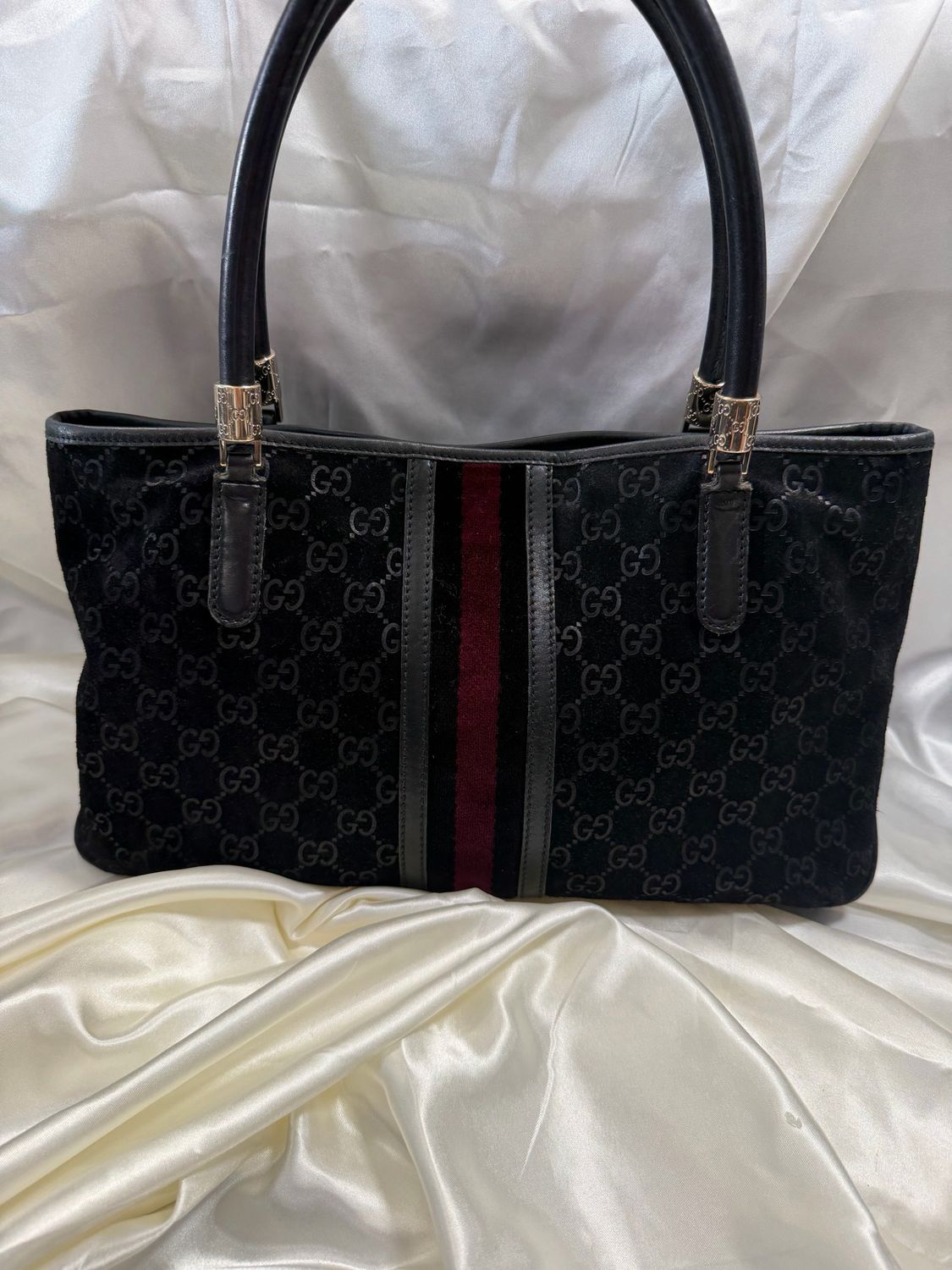Gucci Borsa Web Tote Suede in Black