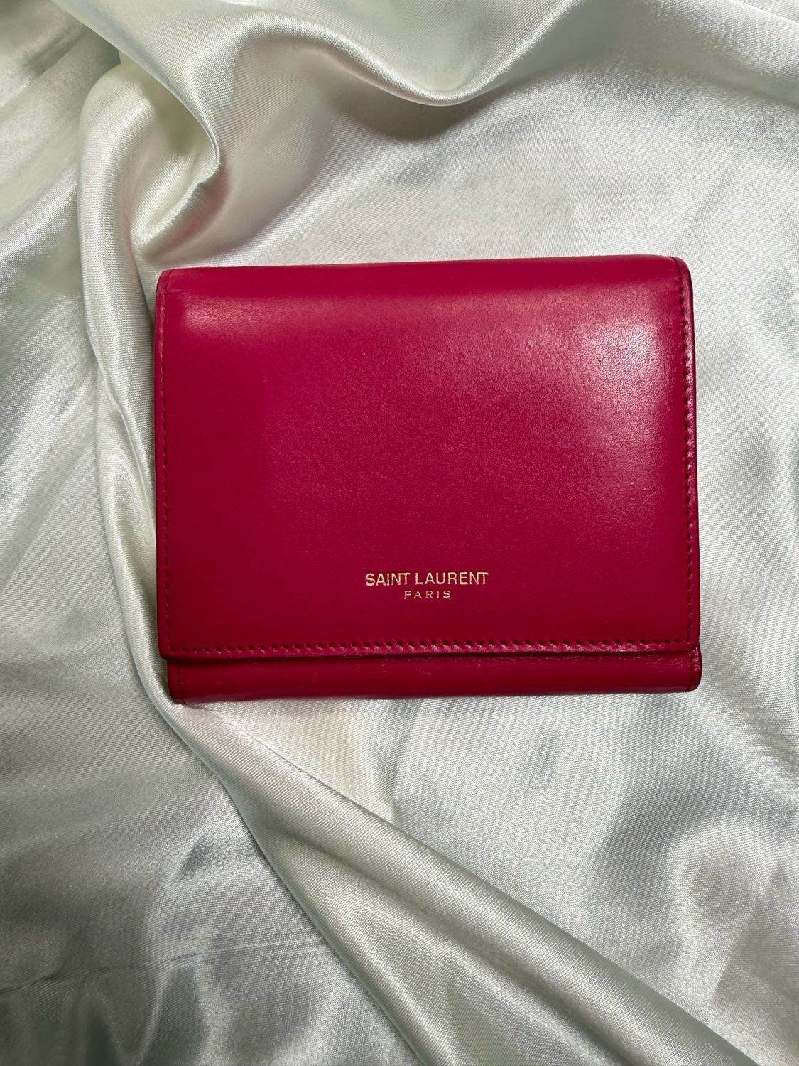 Yves Saint Laurent Compact Flap Wallet in Shiny Pink 