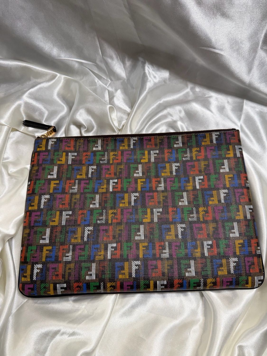 Fendi Zucca Multicolor Flat Zipper Clutch