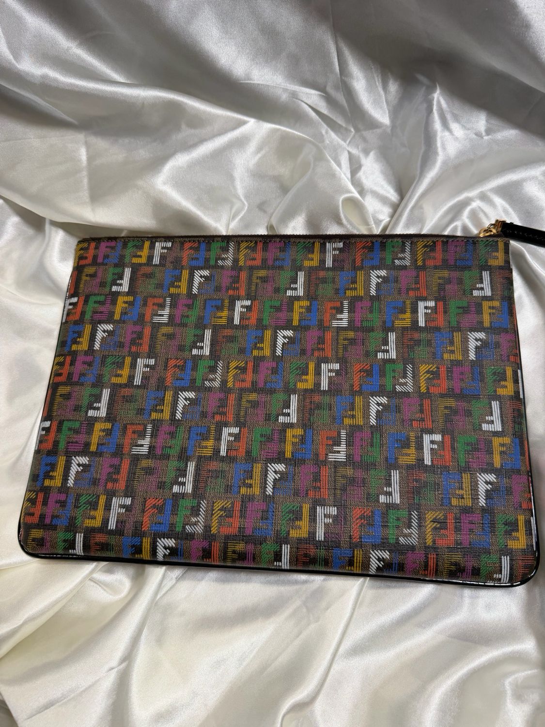 Fendi Zucca Multicolor Flat Zipper Clutch