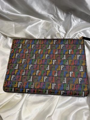 Fendi Zucca Multicolor Flat Zipper Clutch