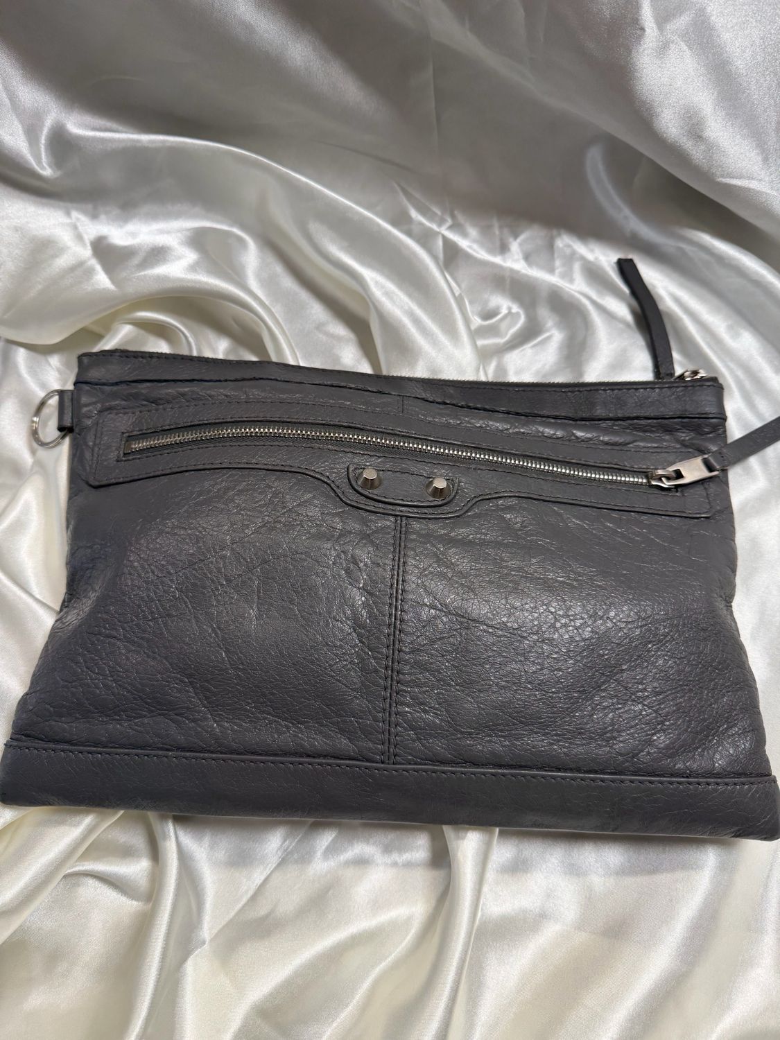 Balenciaga Zipper Clutch Motocross Distressed Leather