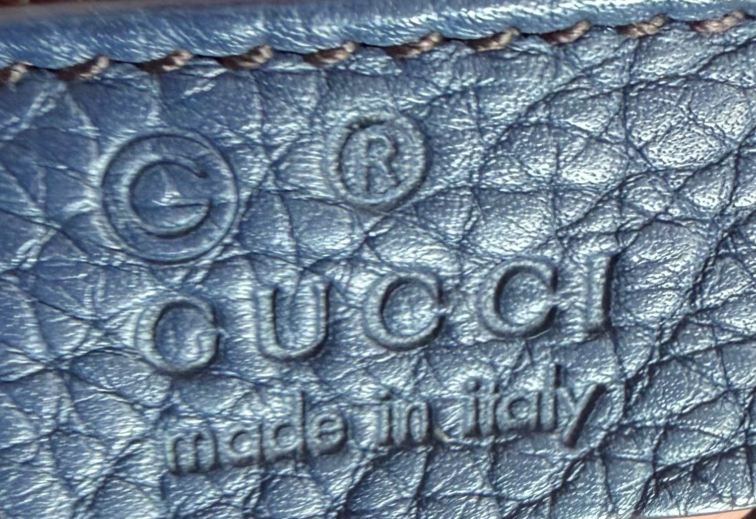 Gucci Pebbled Grainy Leather Swing Tote in Navy Blue