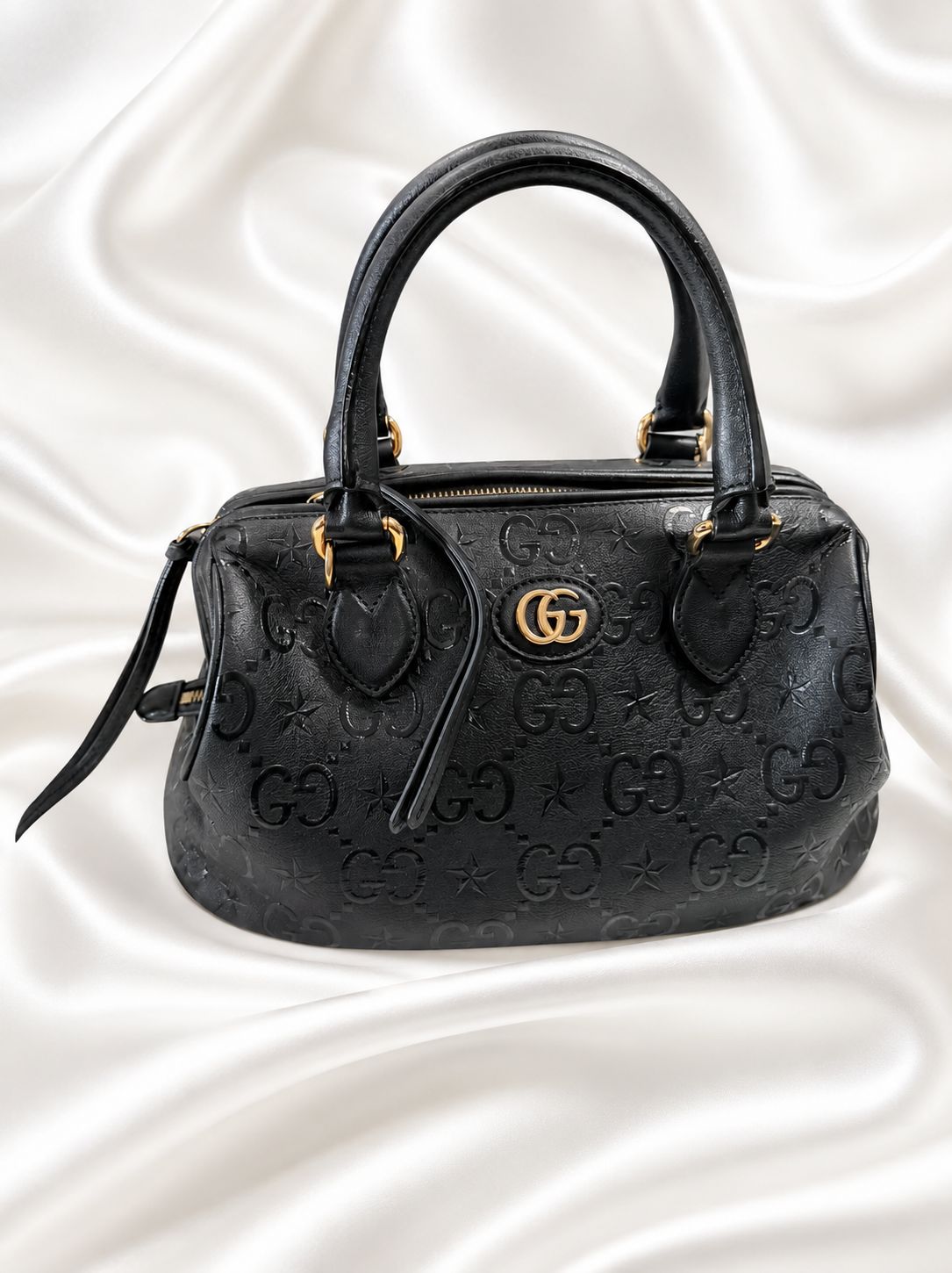 Gucci Black Embossed Star Satchel Calfskin