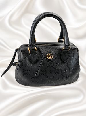Gucci Black Embossed Star Satchel Calfskin