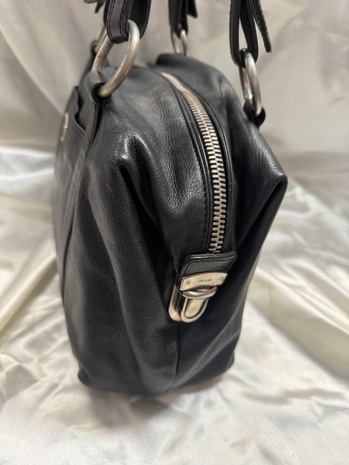 Prada Leather Boston Bowler Satchel Tote in Black