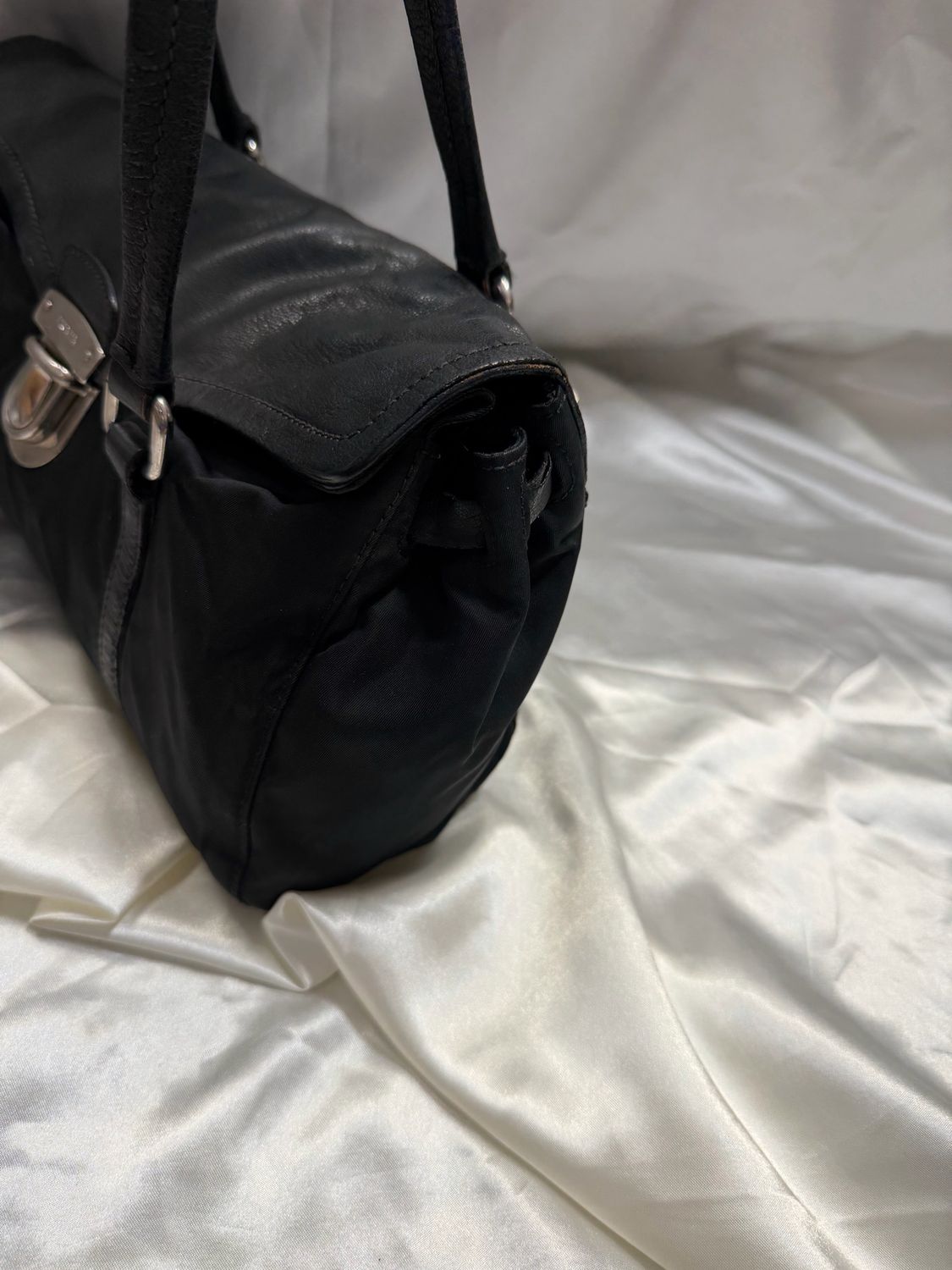 Prada Nylon Tessuto Shoulder Eastwest Black Tote Pushlock