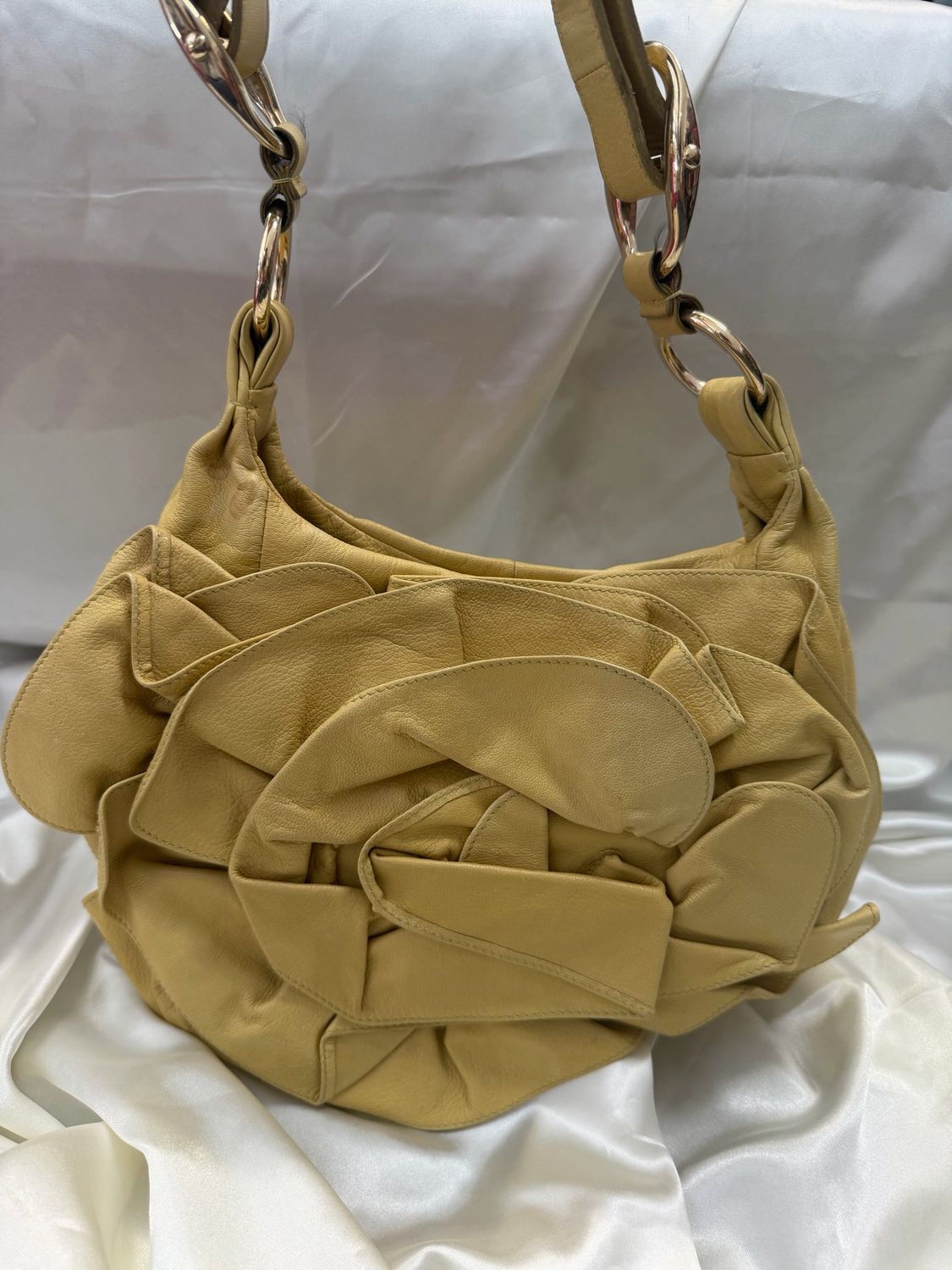 Yves Saint Laurent Nadja Rose Petal Hobo Shoulder Bag in Mustard