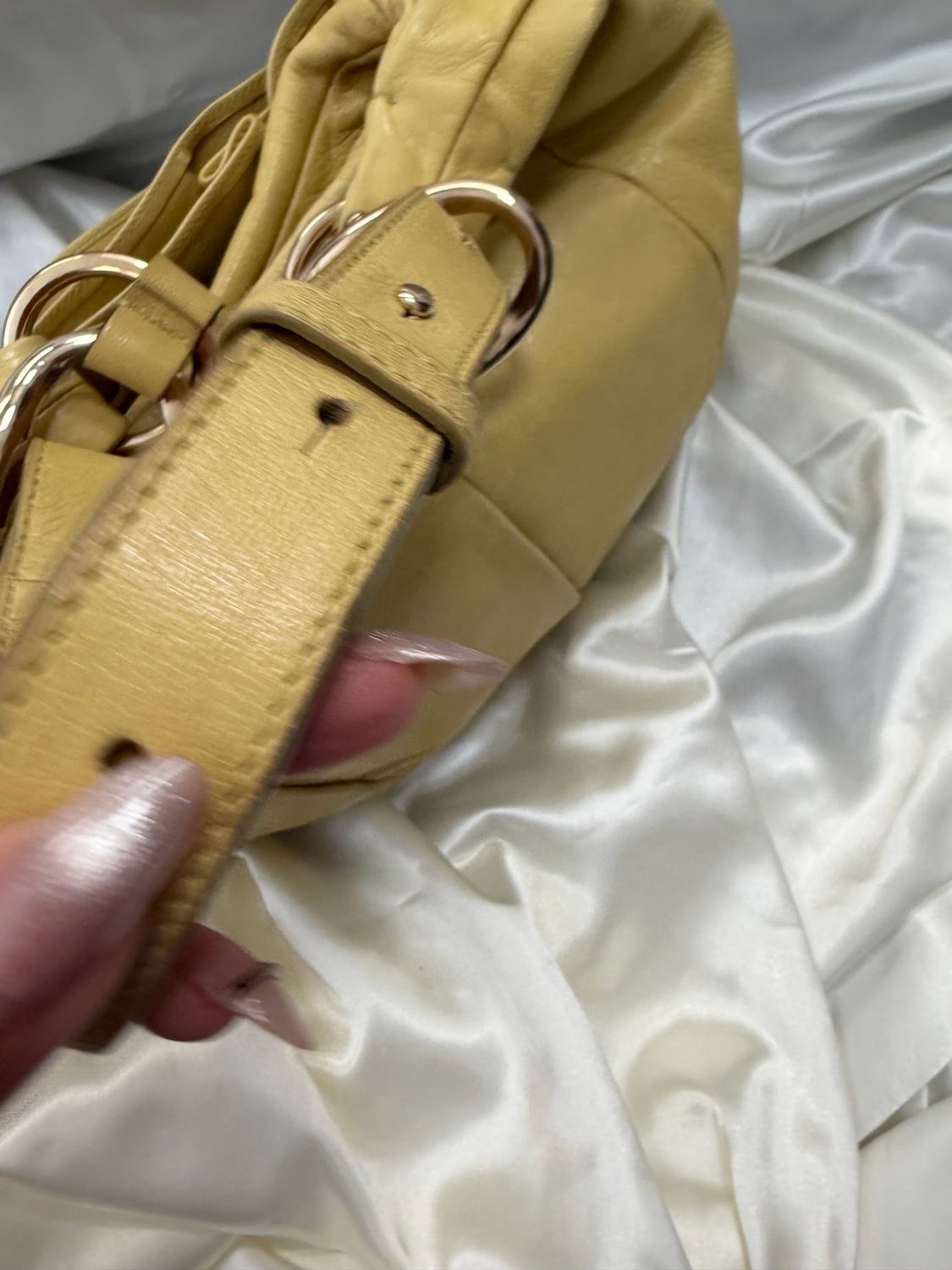 Yves Saint Laurent Nadja Rose Petal Hobo Shoulder Bag in Mustard