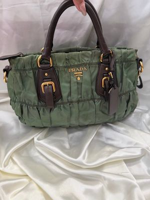 Prada Nylon Gaufre Tessuto Calfskin in Green/Brown