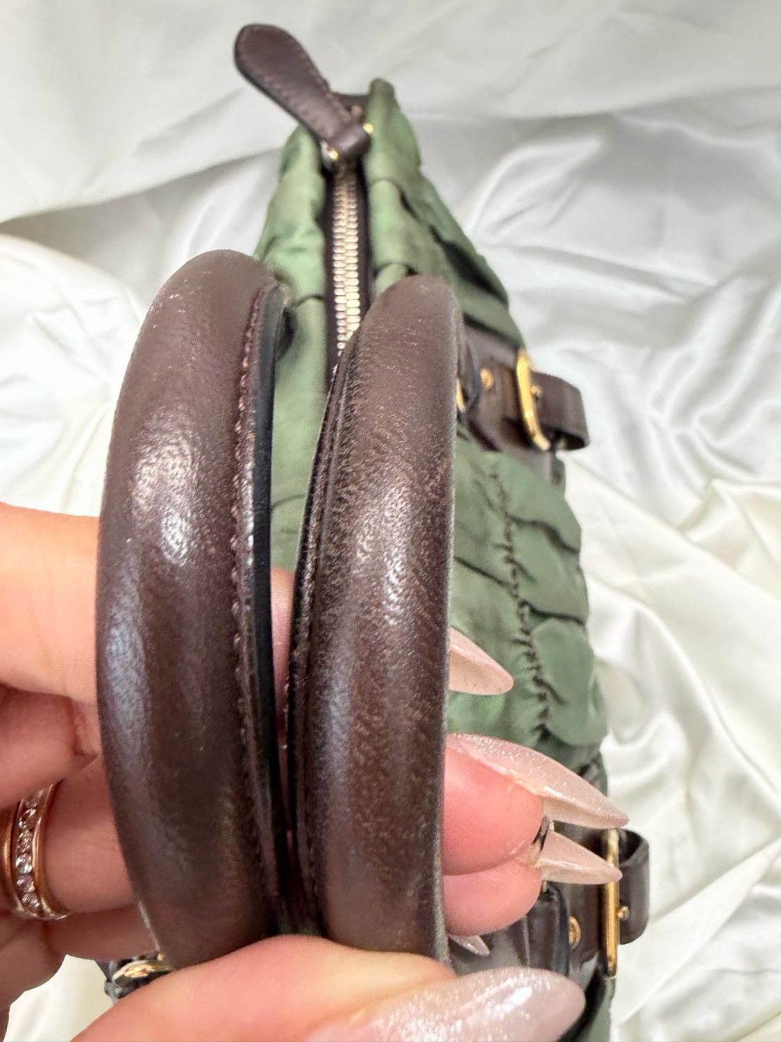 Prada Nylon Gaufre Tessuto Calfskin in Green/Brown