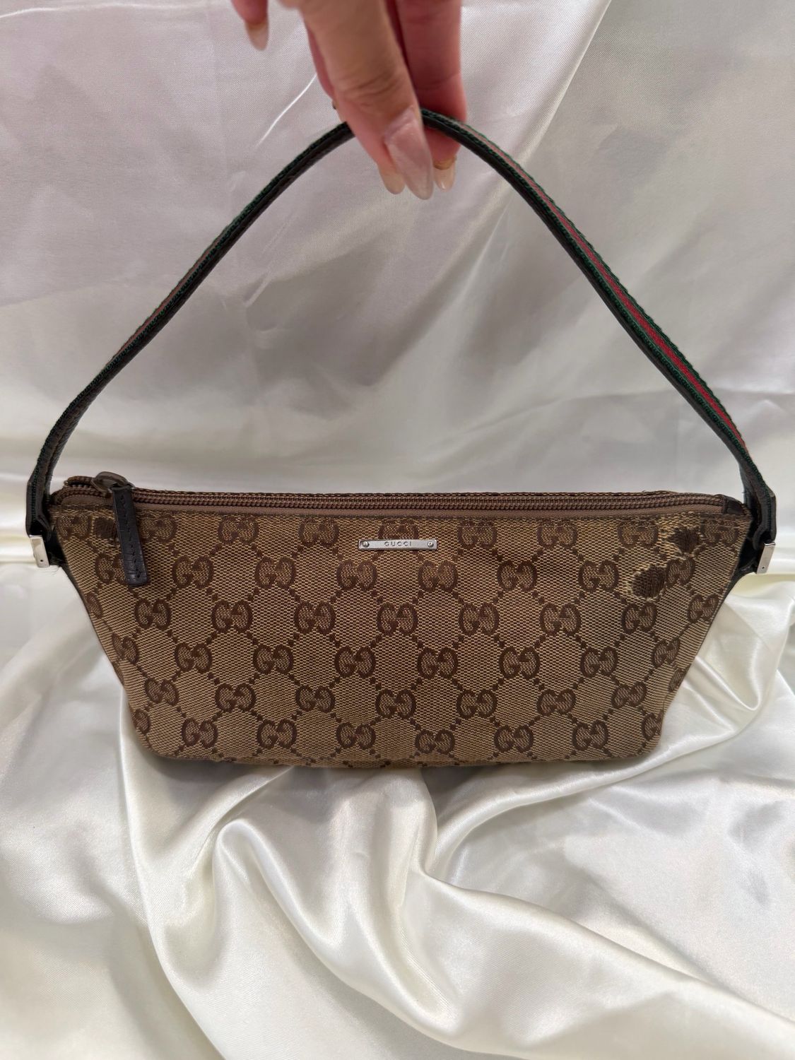 Gucci Monogram Canvas Web Pochette Hobo Shoulder 