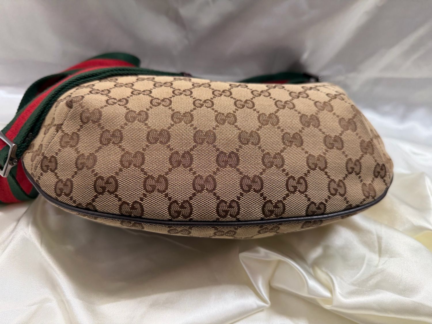 Gucci Monogram Canvas Sling Web Strap Halfmoon Sling
