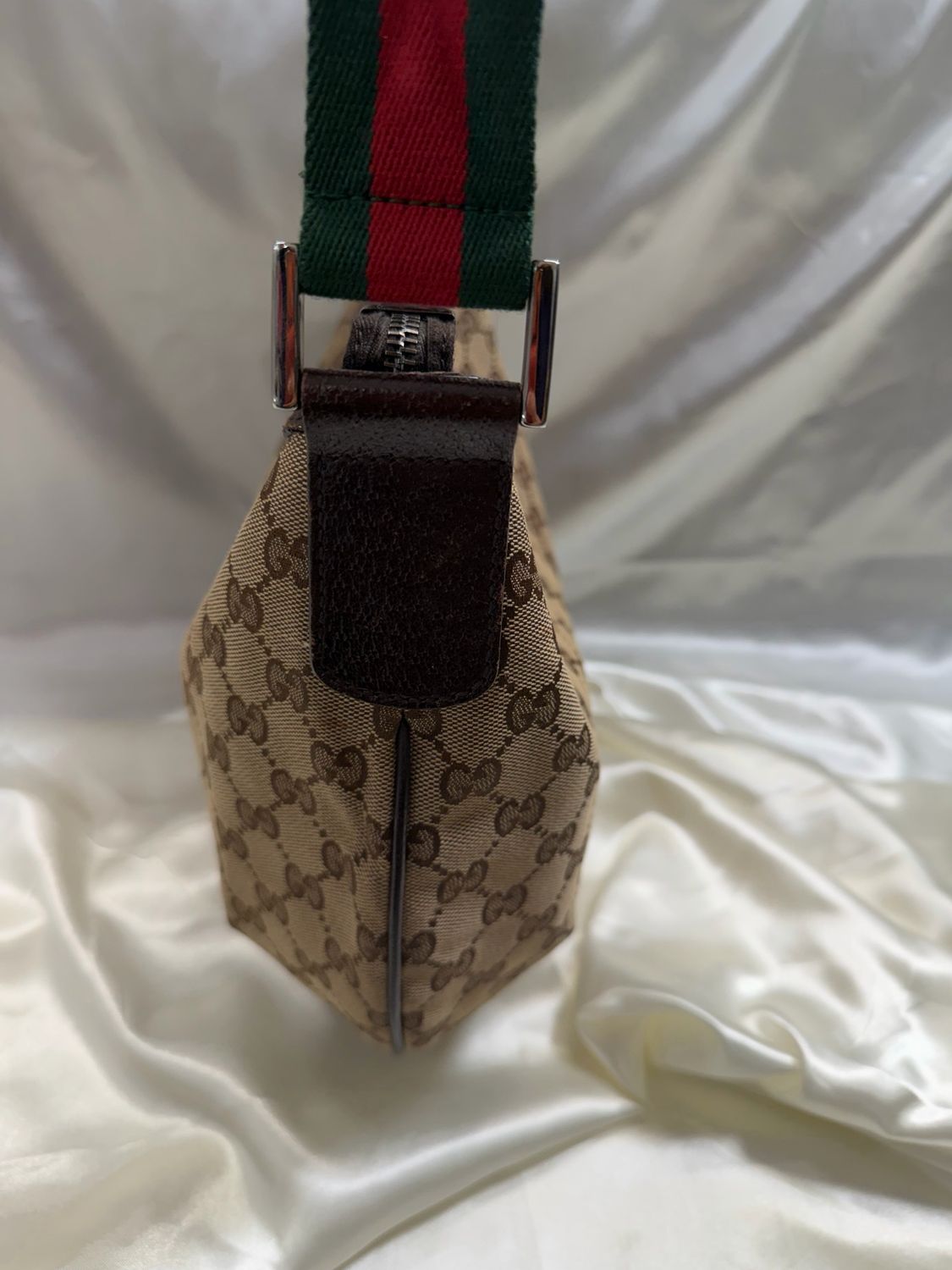 Gucci Monogram Canvas Sling Web Strap Halfmoon Sling