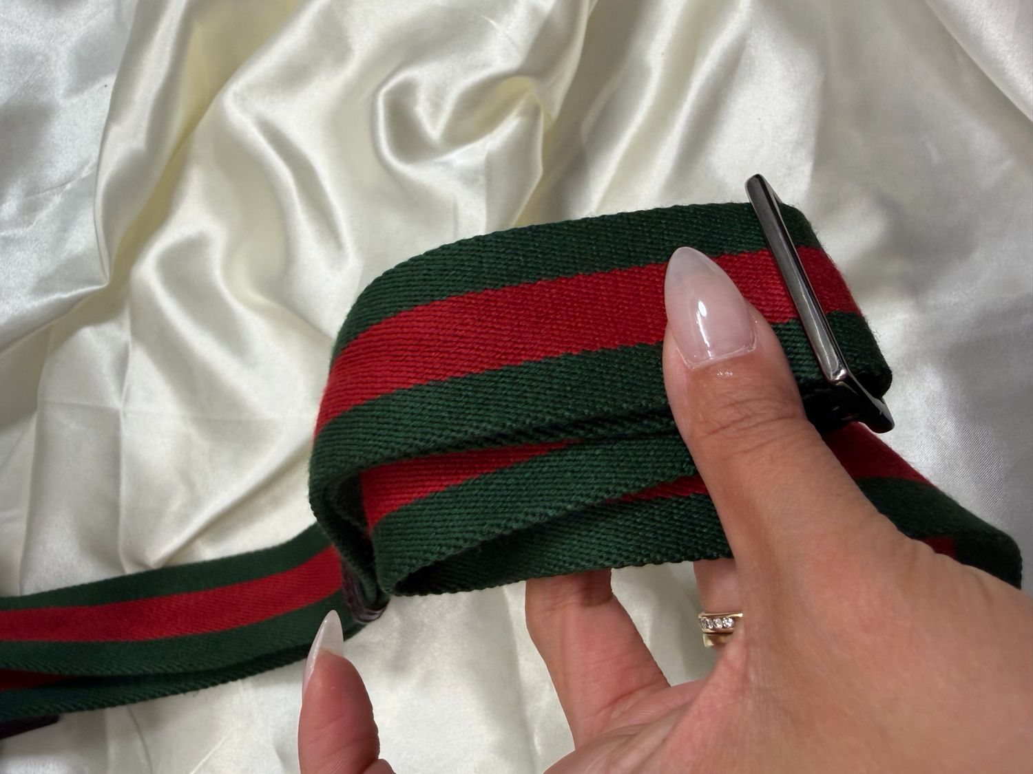 Gucci Monogram Canvas Sling Web Strap Halfmoon Sling
