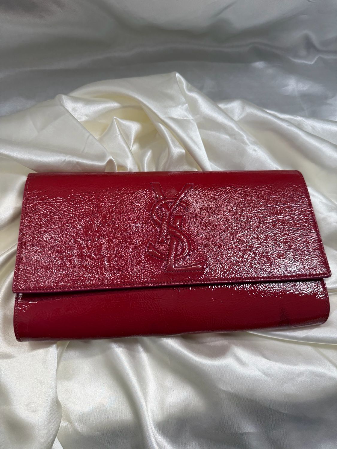 Yves Saint Laurent Patent Logo Clutch Flap