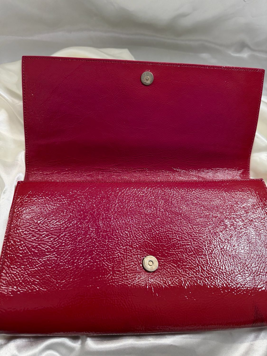 Yves Saint Laurent Patent Logo Clutch Flap
