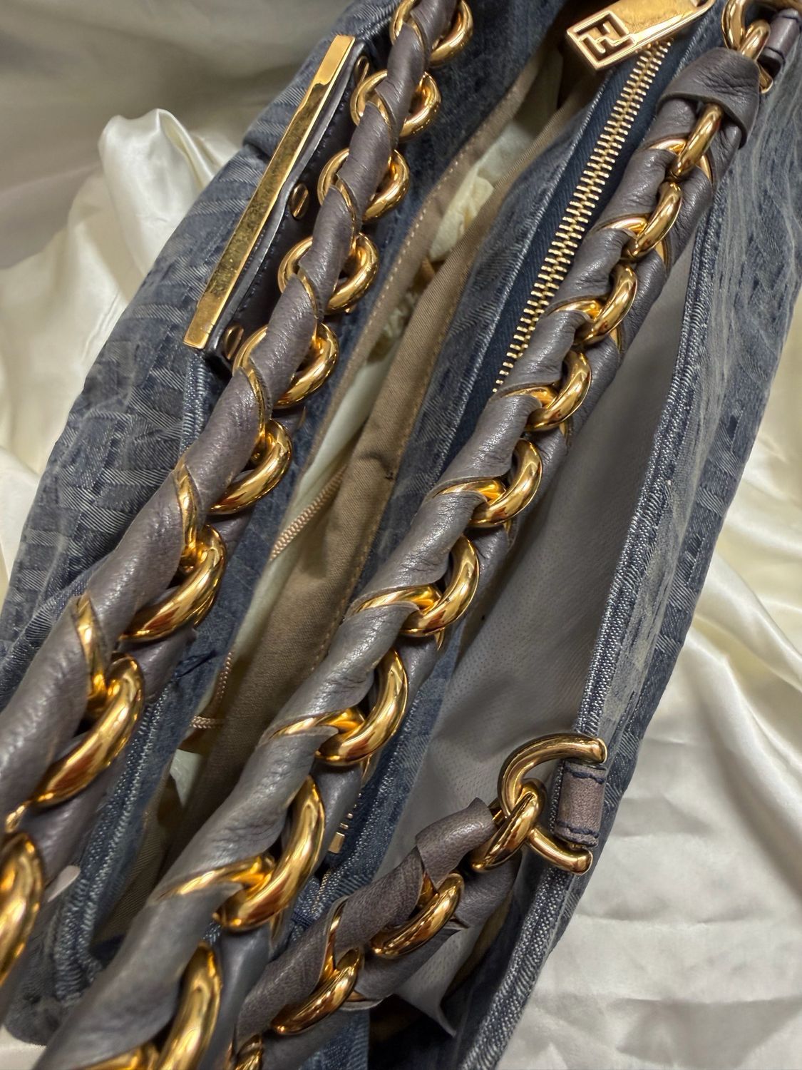 Fendi Zucca Denim Shoulder Chain Strap