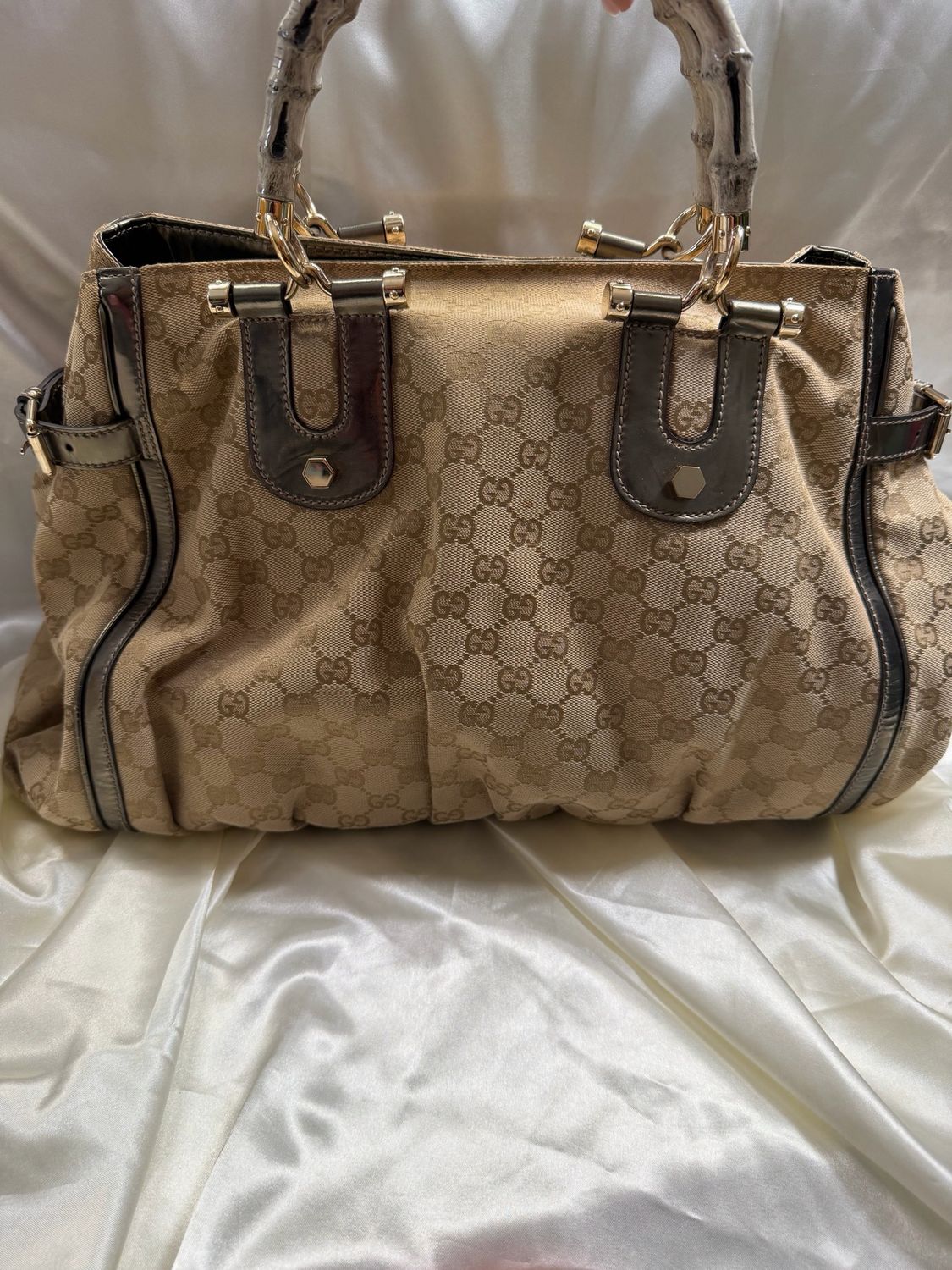 Gucci Monogram Canvas Dialux Bamboo Shoulder Tote