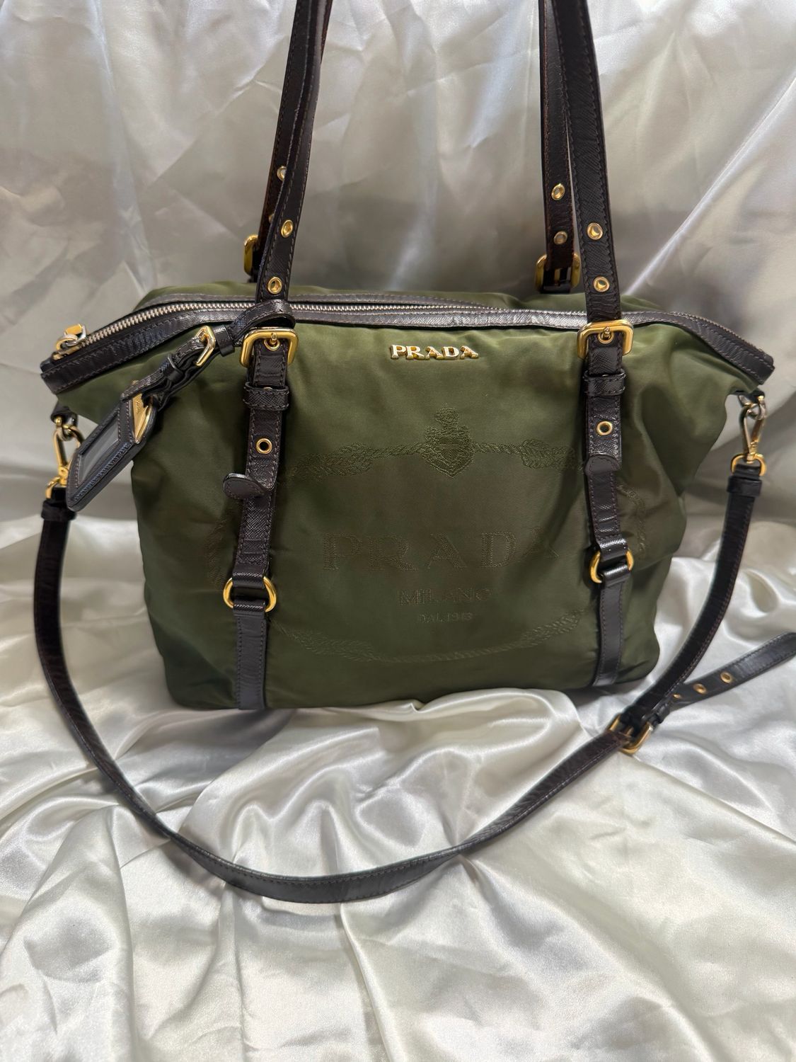 Prada Jacquard Logo Nylon Tessuto Saffiano Convertible Tote Crossbody