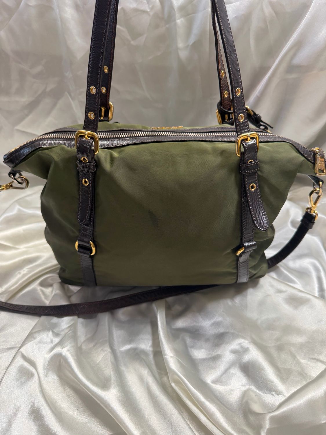Prada Jacquard Logo Nylon Tessuto Saffiano Convertible Tote Crossbody
