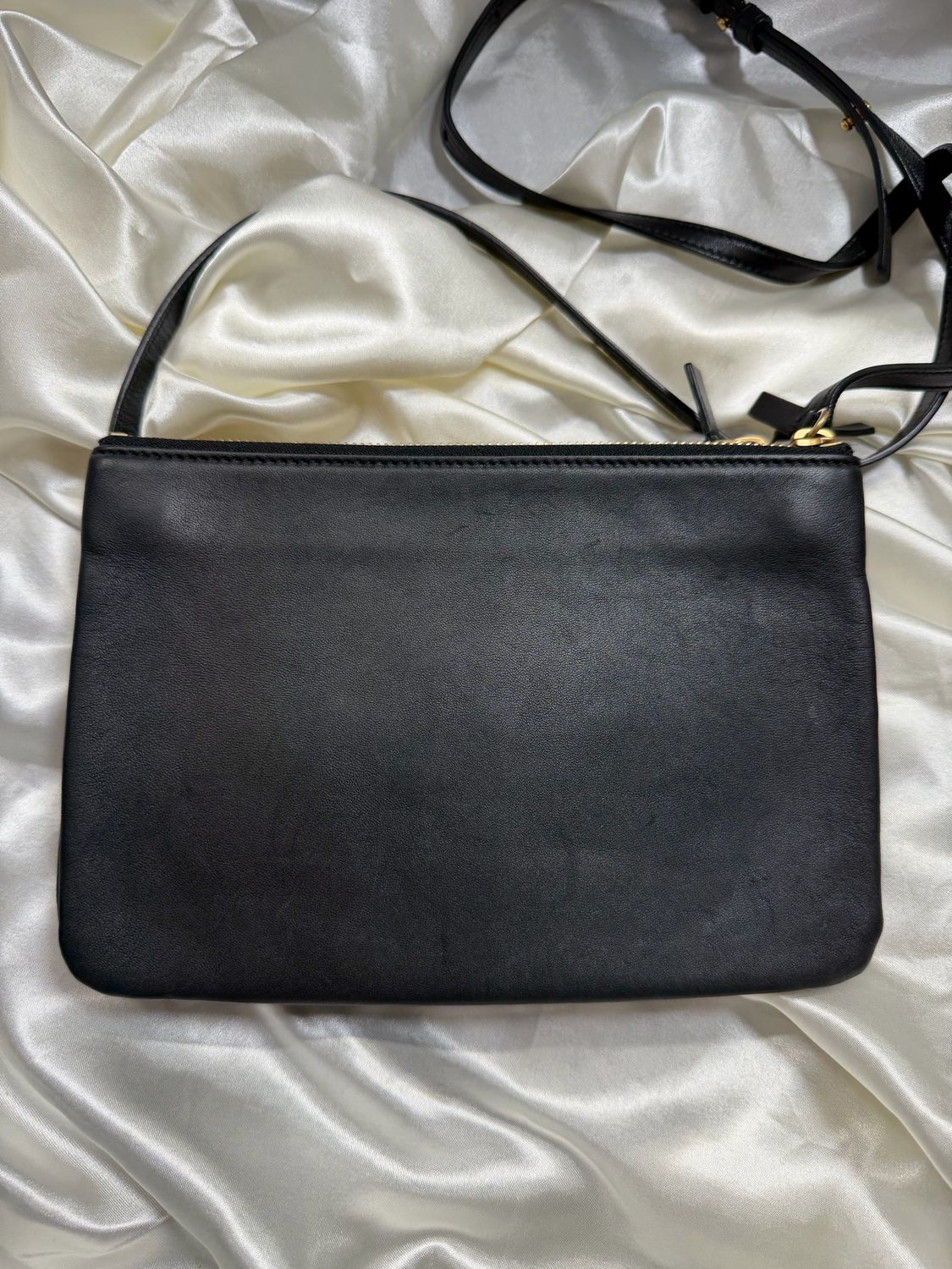Celine Trio Leather Black Messenger Crossbody in Black