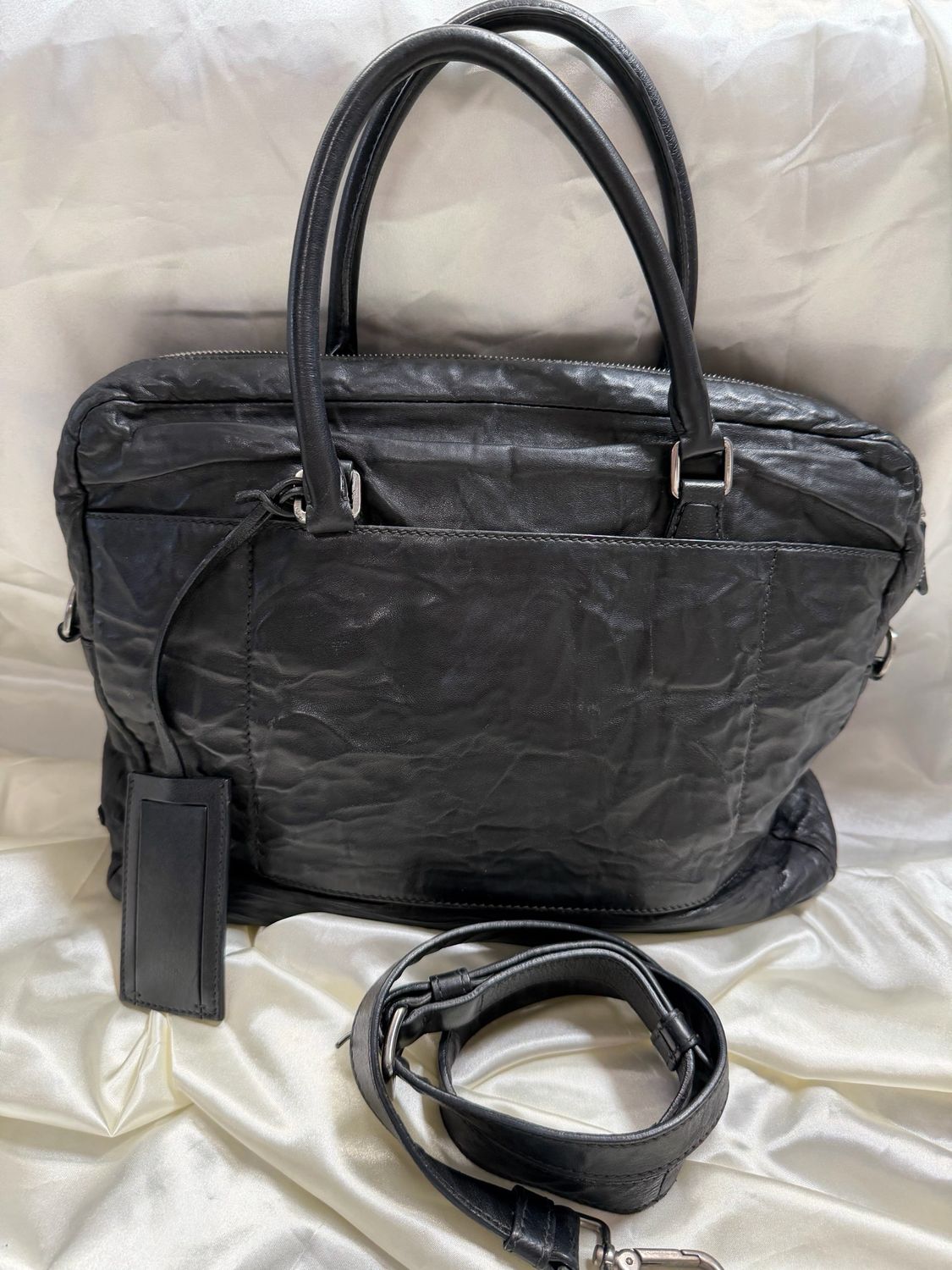 Prada Leather Briefcase Crossbody Sling Zipper in Black