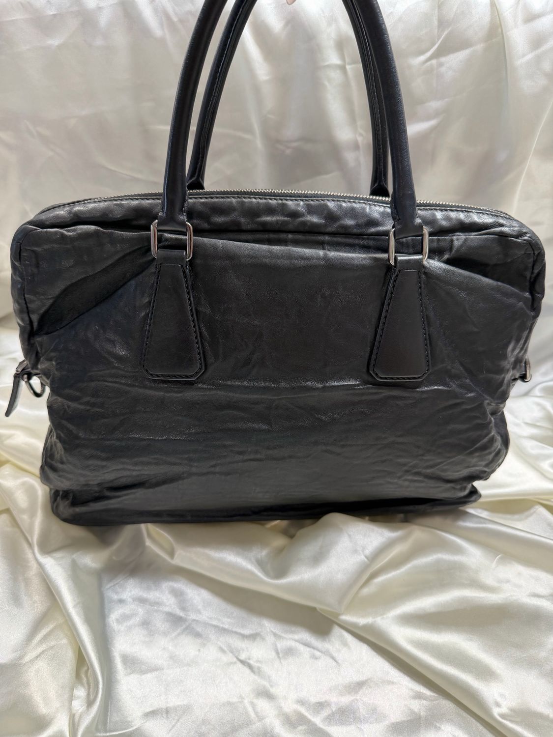 Prada Leather Briefcase Crossbody Sling Zipper in Black