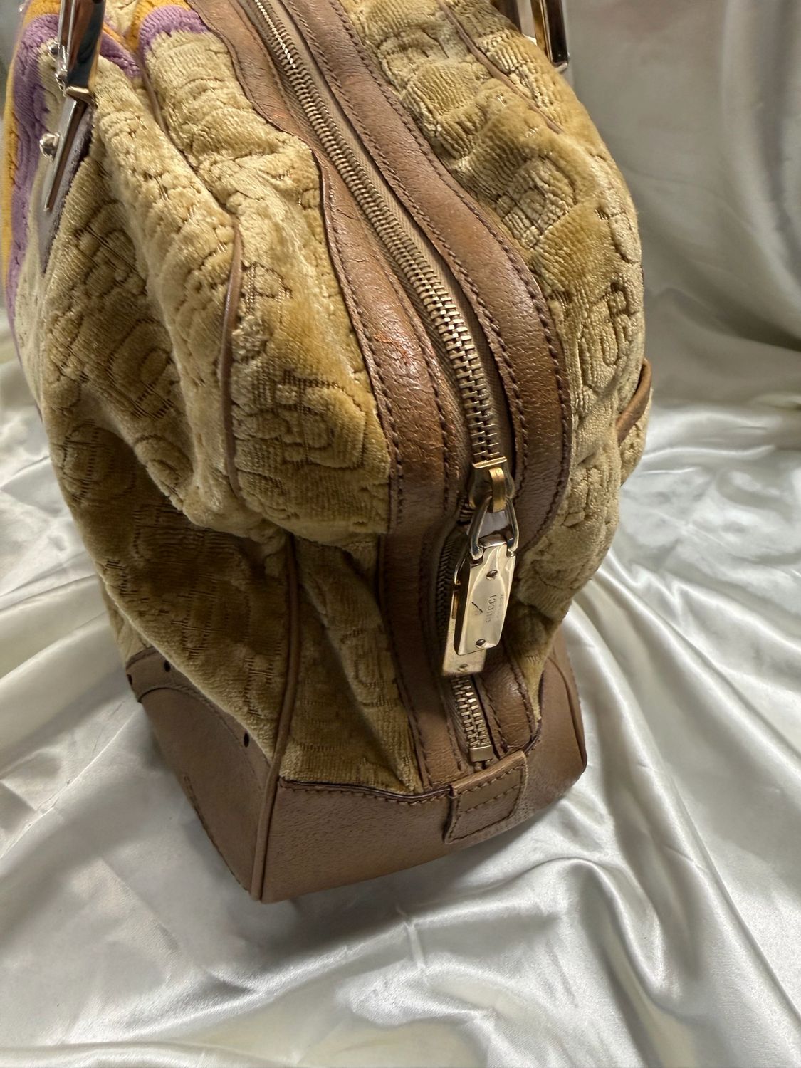 Gucci Boston Horsebit Velour Bowler Satchel Tote