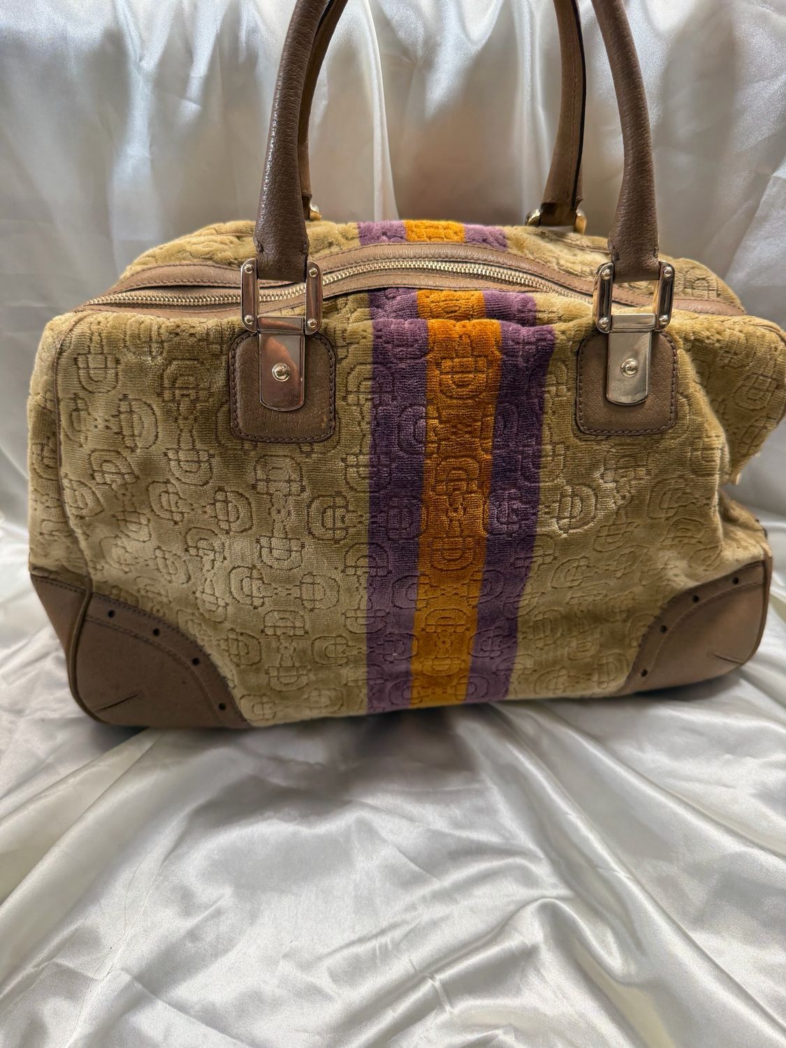 Gucci Boston Horsebit Velour Bowler Satchel Tote