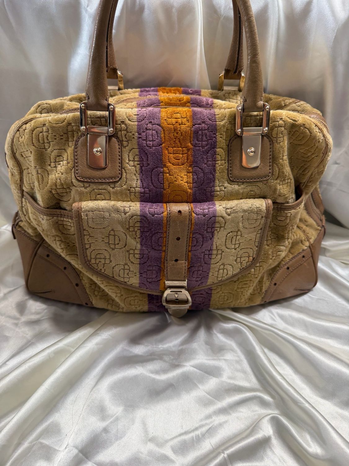 Gucci Boston Horsebit Velour Bowler Satchel Tote