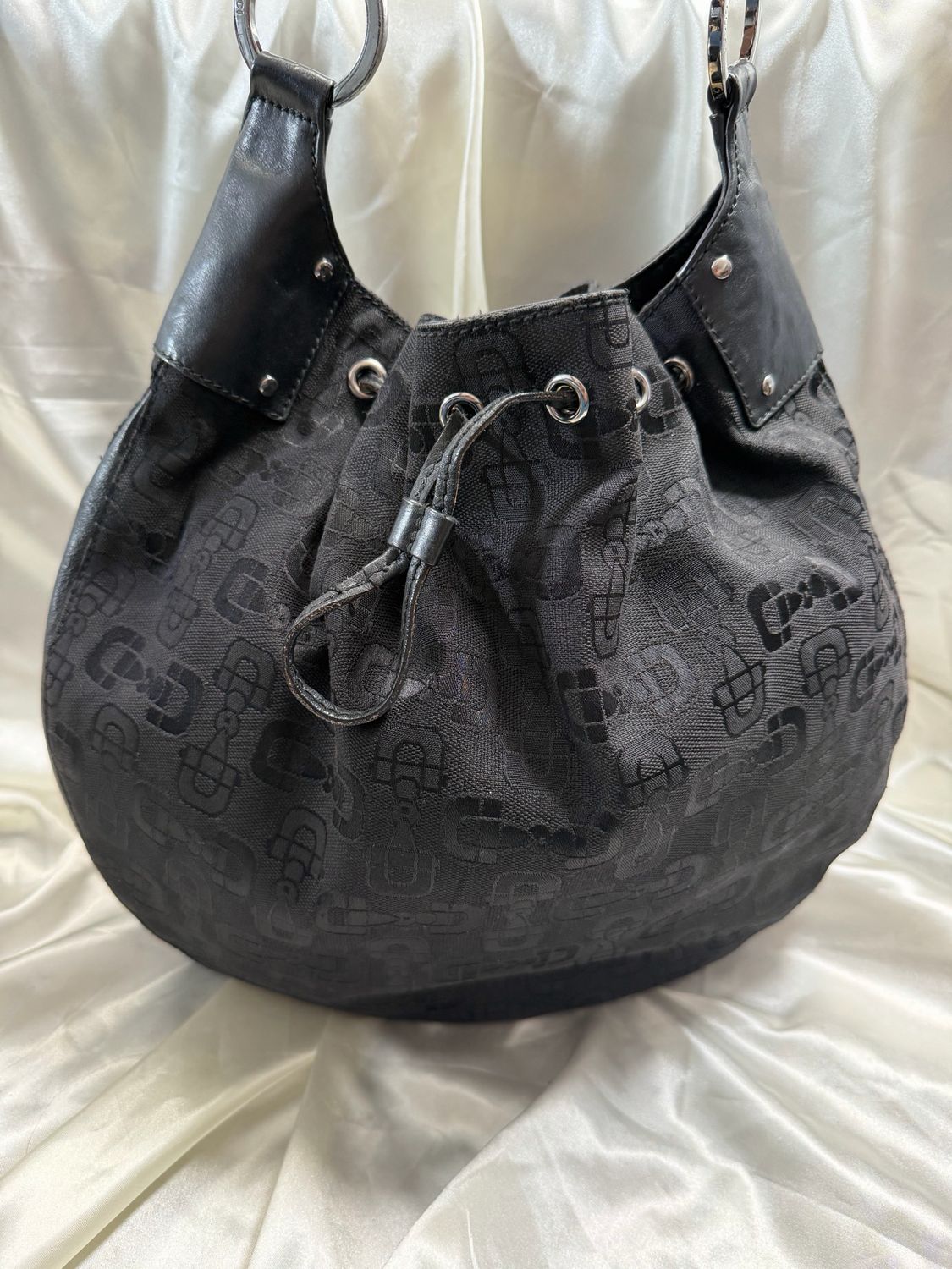 Gucci Monogram Horsebit Canvas Hobo Shoulder