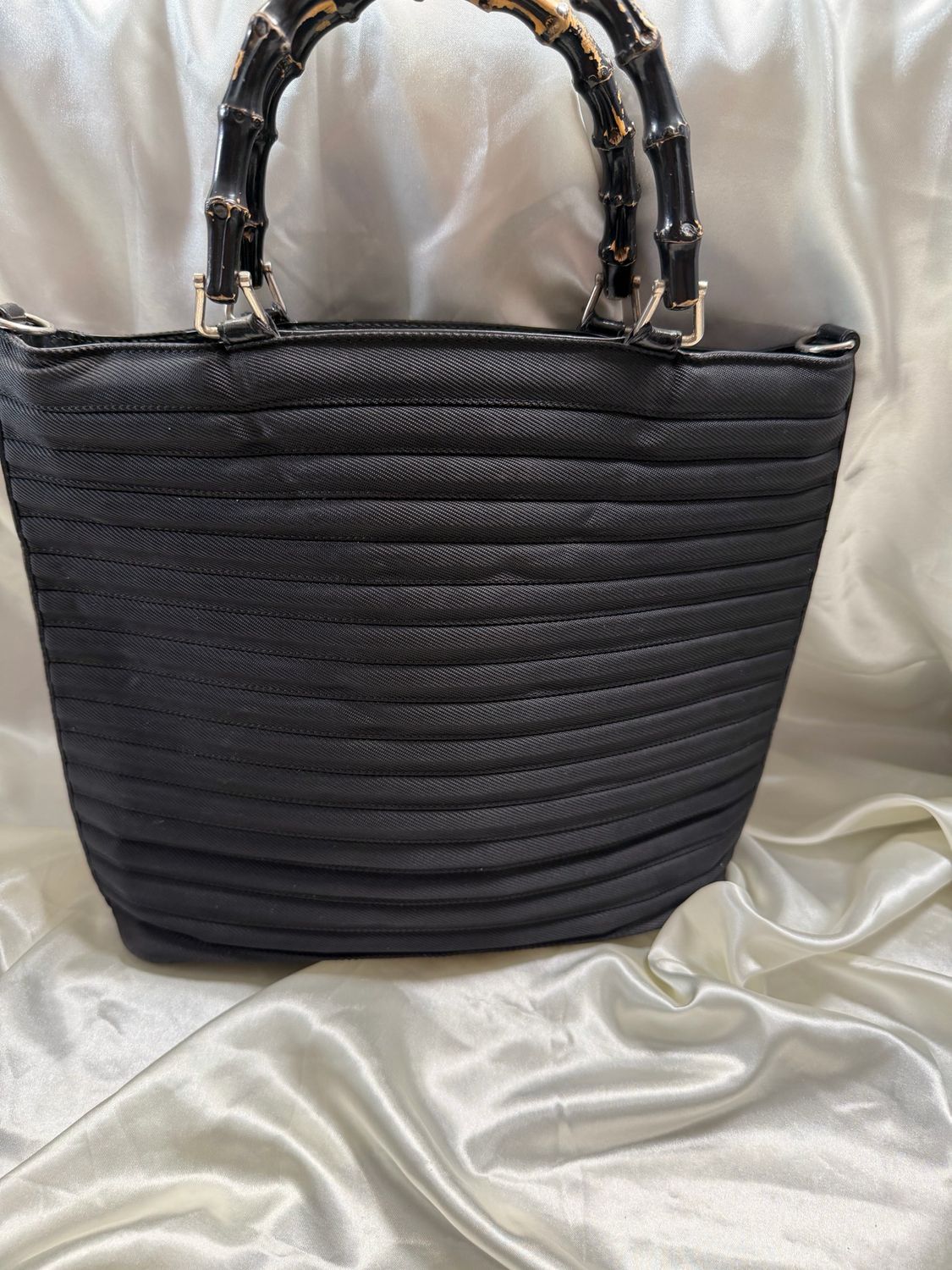 Gucci Vintage Canvas Bamboo Top Handle Satchel