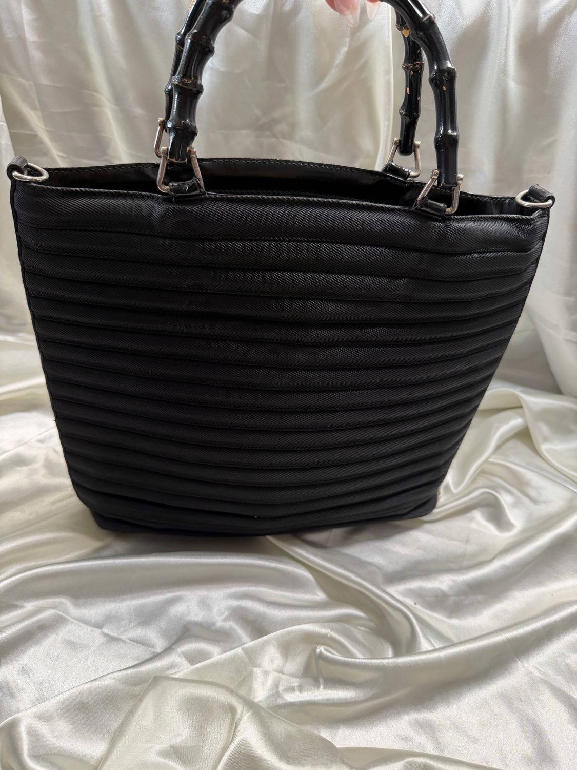 Gucci Vintage Canvas Bamboo Top Handle Satchel