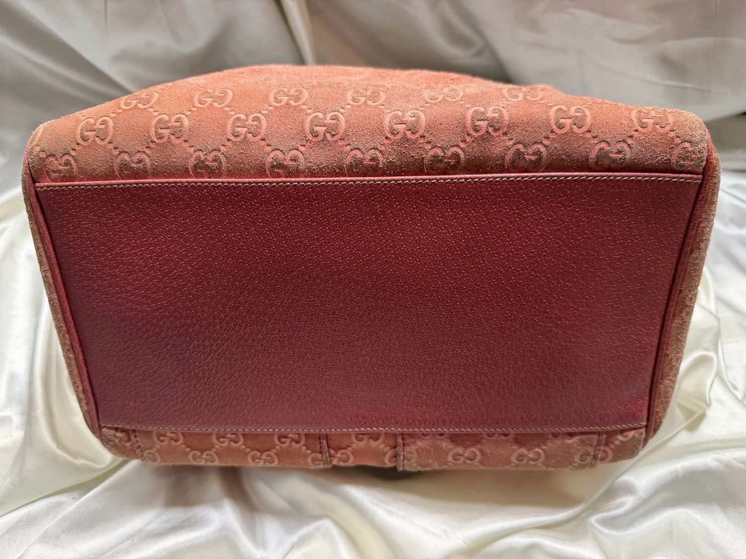 Gucci Monogram Double Pocket Abbey Boston Bowler Satchel in Suede