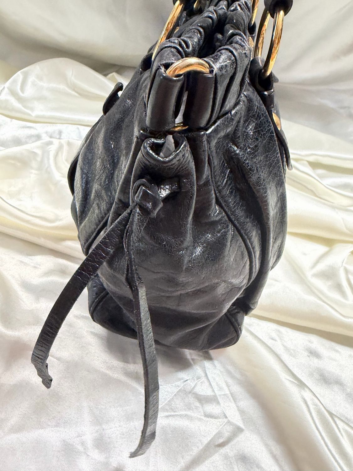 Miu Miu Vitello Lux Tote Drawstring in Black