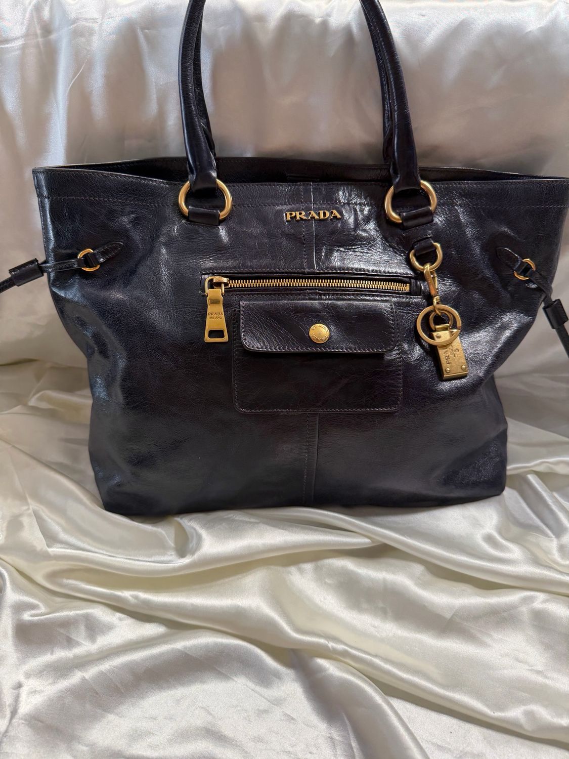 Prada Vitello Shine Tote Shoulder Drawstring 