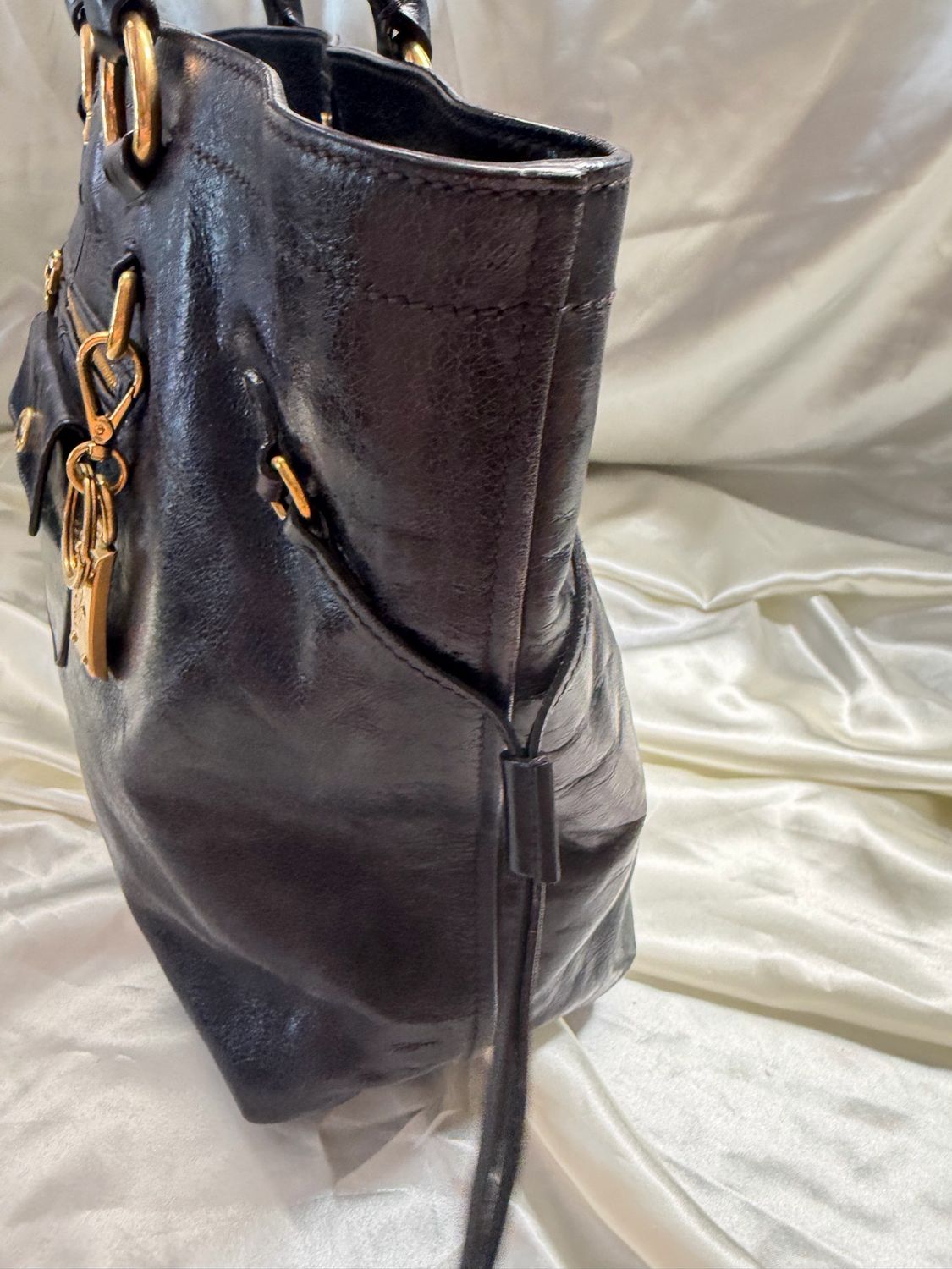 Prada Vitello Shine Tote Shoulder Drawstring 
