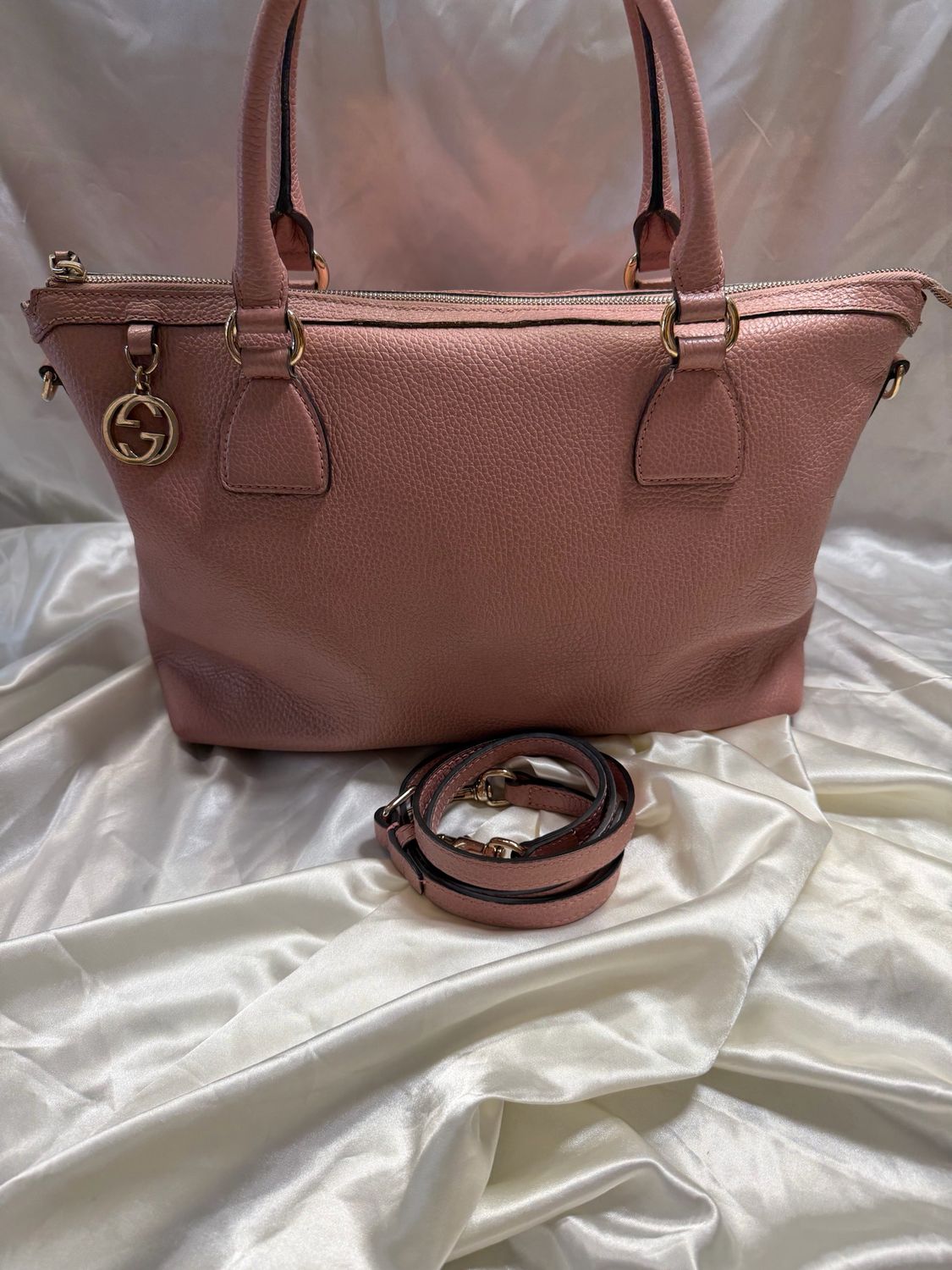 Gucci Pebbled Leather Convertible Dollar Interlocking Sling Crossbody