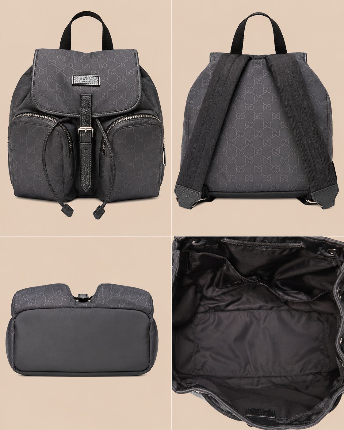 Gucci Nylon Monogram Medium Backpack in Black